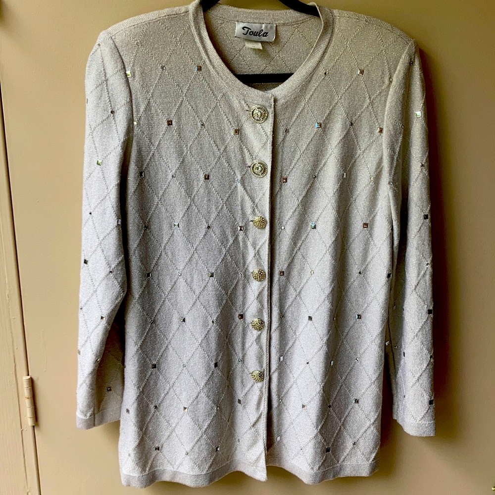 TOULA Metallic Silver Sweater large